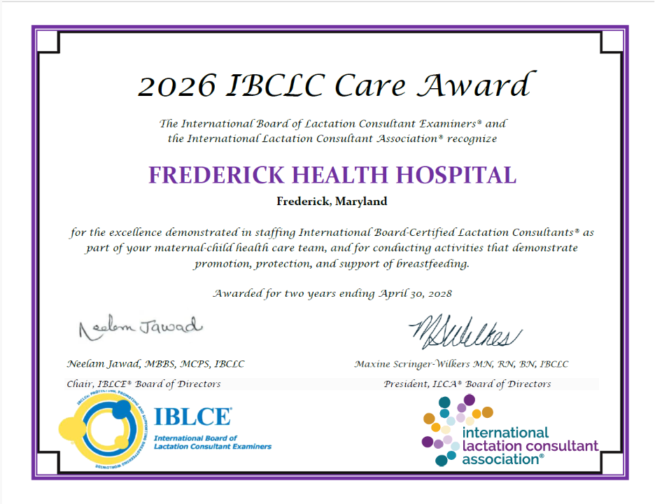Photo of the certificate provided by the International Board of Lactation Consultant Examiners and International Lactation Consultant Association. 